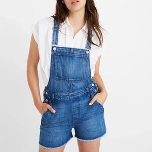 Madewell Light Denim Shorts Overalls with Fray Hem